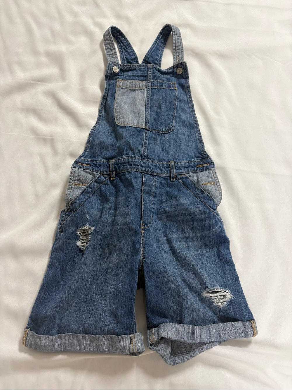 GAP Distressed Blue Denim Short Overalls for Kids